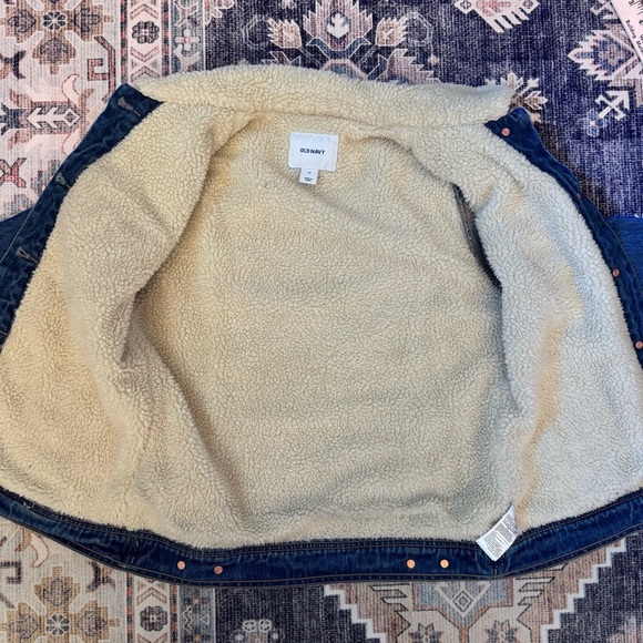 Old Navy Denim Jacket with Cream Sherpa Collar/ Interior 100% Cotton Size XS - Picture 7 of 13